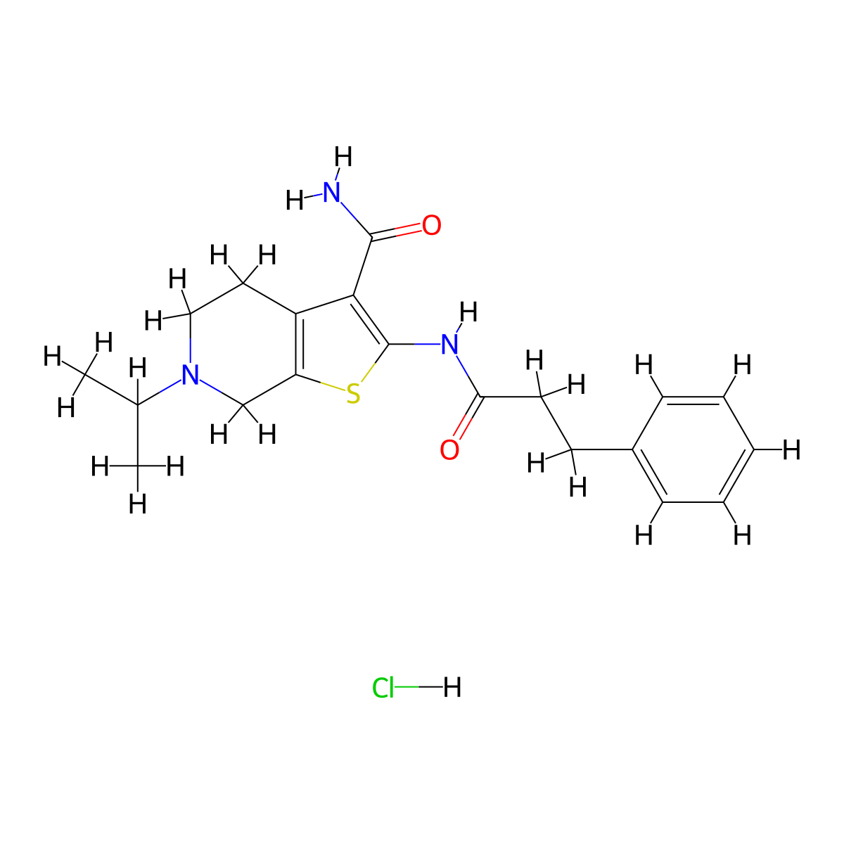 6-Isopropyl-2-(3-phenylpropanamido)-4,5,6,7-tetrahydrothieno[2,3-c]pyridine-3-carboxamide hydrochloride molecular structure, CAS 1052535-01-9