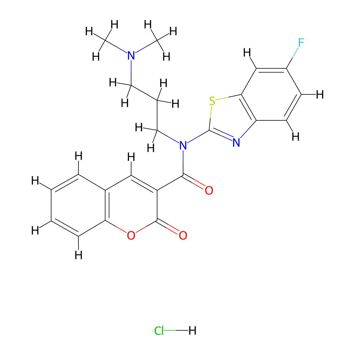 N-(3-(dimethylamino)propyl)-N-(6-fluorobenzo[d]thiazol-2-yl)-2-oxo-2H-chromene-3-carboxamide hydrochloride molecular structure, CAS 1052535-25-7
