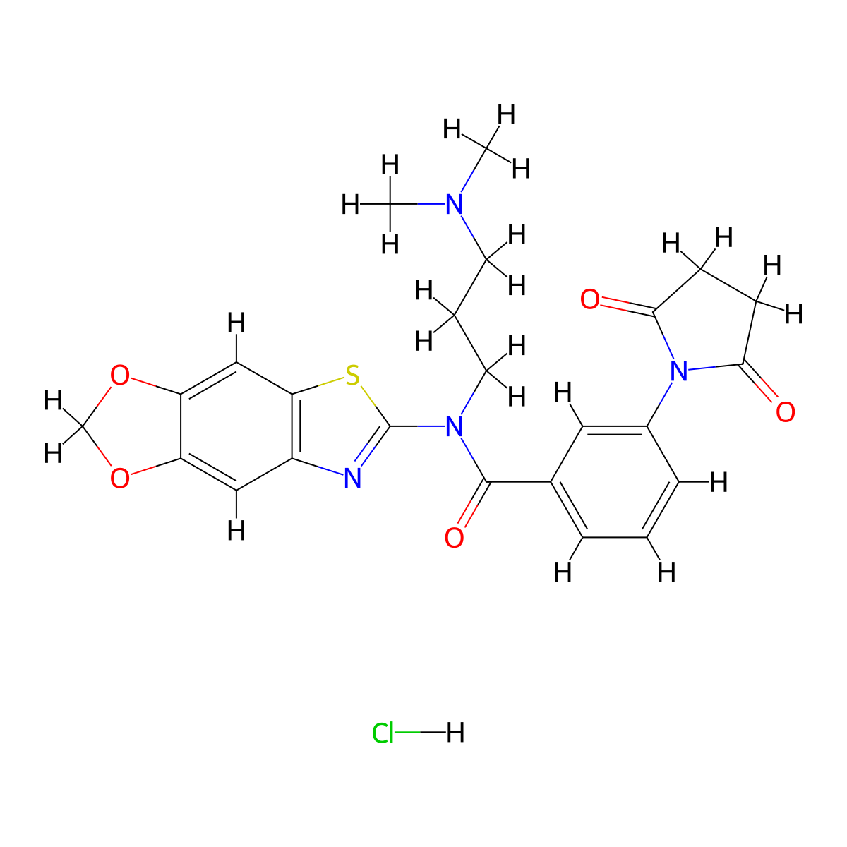 N-[3-(dimethylamino)propyl]-N-{4,6-dioxa-10-thia-12-azatricyclo[7.3.0.0^{3,7}]dodeca-1(9),2,7,11-tetraen-11-yl}-3-(2,5-dioxopyrrolidin-1-yl)benzamide hydrochloride molecular structure, CAS 1052537-38-8