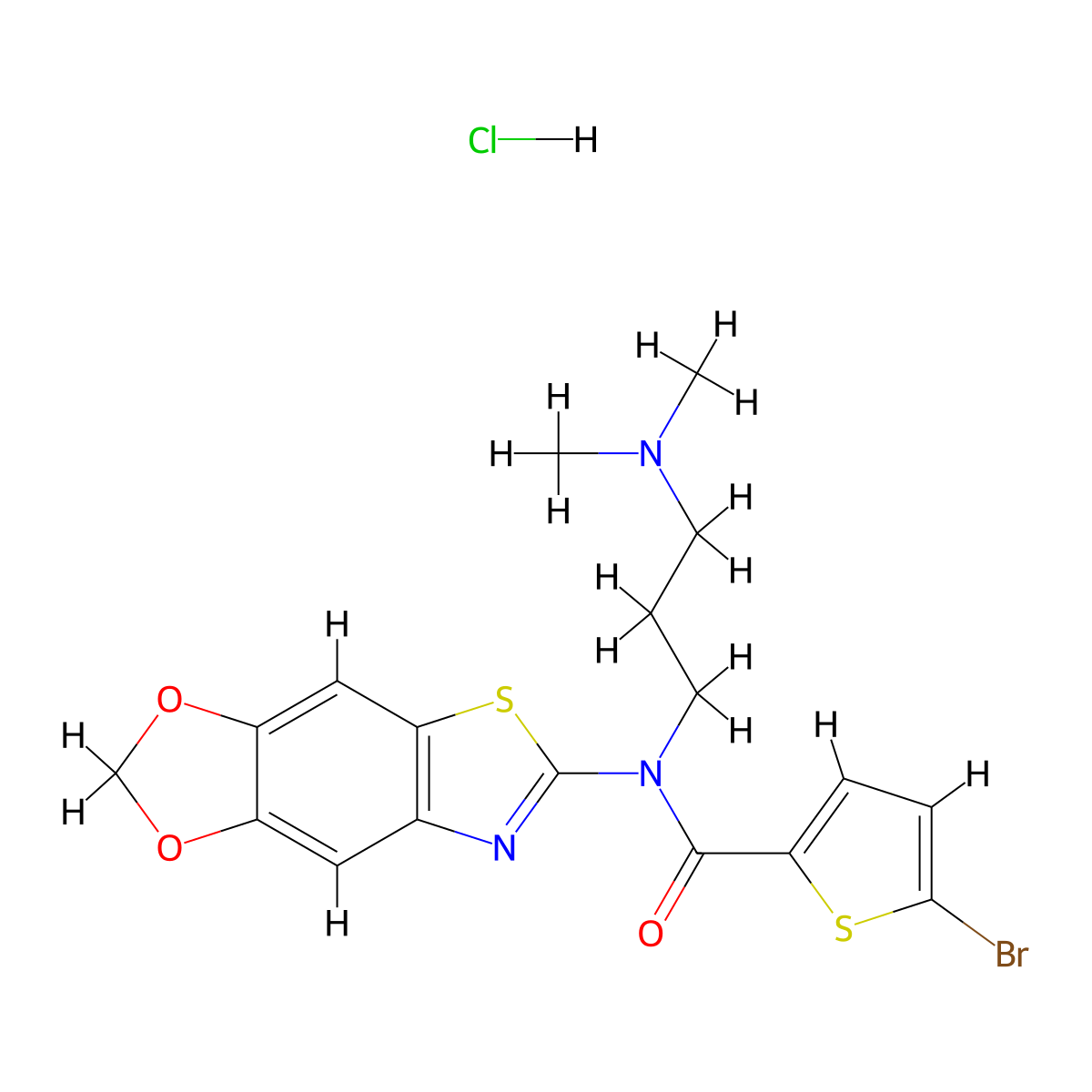 N-([1,3]dioxolo[4',5':4,5]benzo[1,2-d]thiazol-6-yl)-5-bromo-N-(3-(dimethylamino)propyl)thiophene-2-carboxamide hydrochloride molecular structure, CAS 1052537-54-8