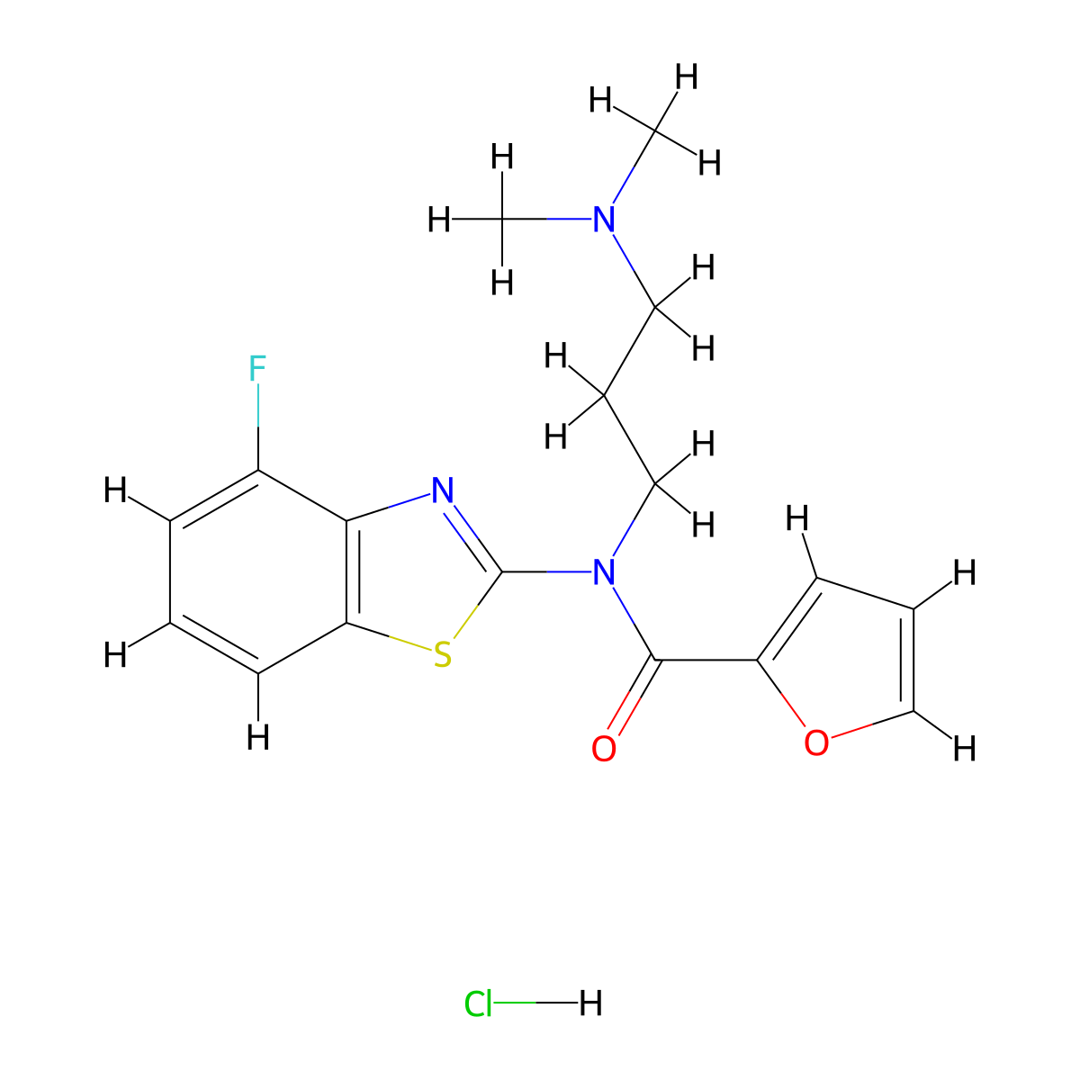 N-(3-(dimethylamino)propyl)-N-(4-fluorobenzo[d]thiazol-2-yl)furan-2-carboxamide hydrochloride molecular structure, CAS 1052537-59-3