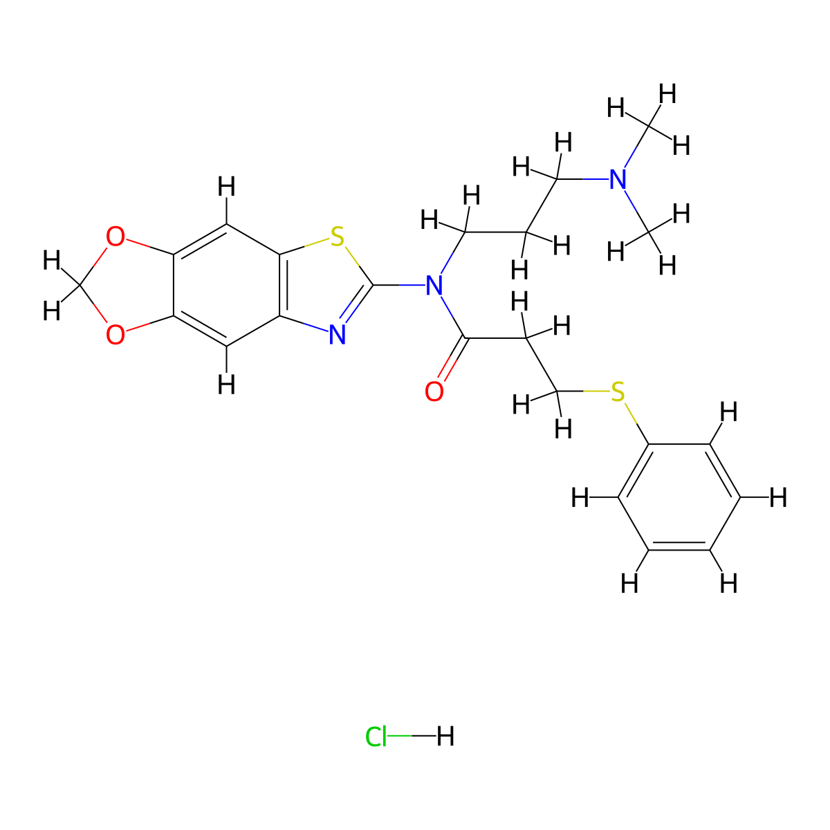 N-[3-(dimethylamino)propyl]-N-{4,6-dioxa-10-thia-12-azatricyclo[7.3.0.0^{3,7}]dodeca-1(9),2,7,11-tetraen-11-yl}-3-(phenylsulfanyl)propanamide hydrochloride molecular structure, CAS 1052538-09-6