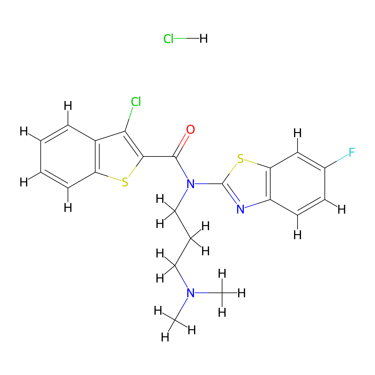 3-chloro-N-(3-(dimethylamino)propyl)-N-(6-fluorobenzo[d]thiazol-2-yl)benzo[b]thiophene-2-carboxamide hydrochloride molecular structure, CAS 1052538-88-1