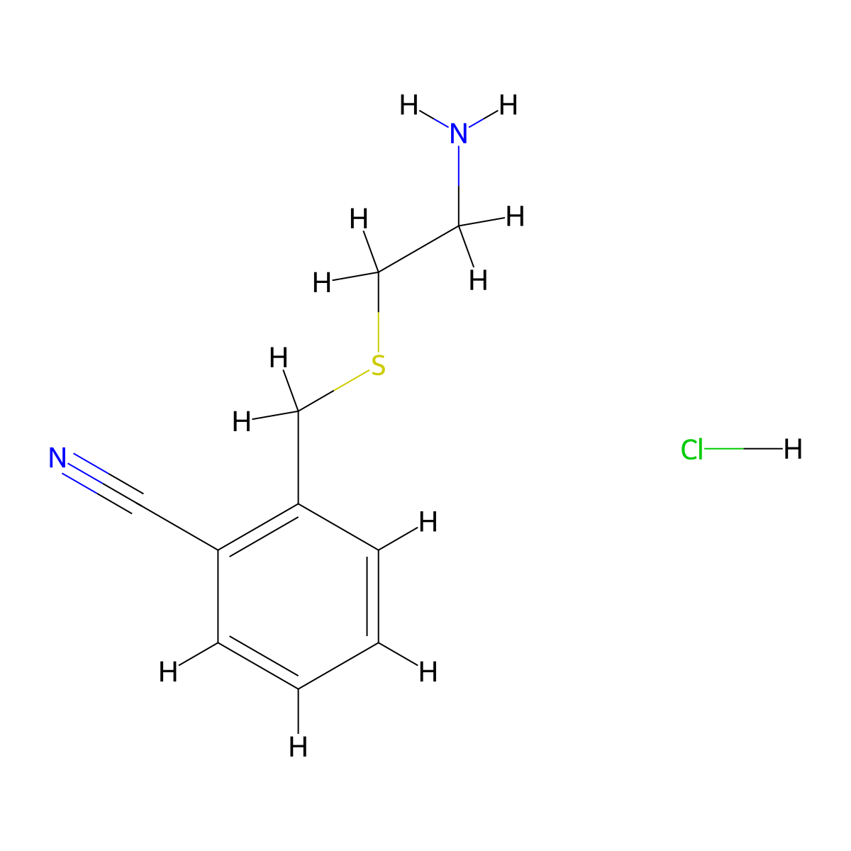 2-{[(2-Aminoethyl)sulfanyl]methyl}benzonitrile hydrochloride molecular structure, CAS 1052540-31-4