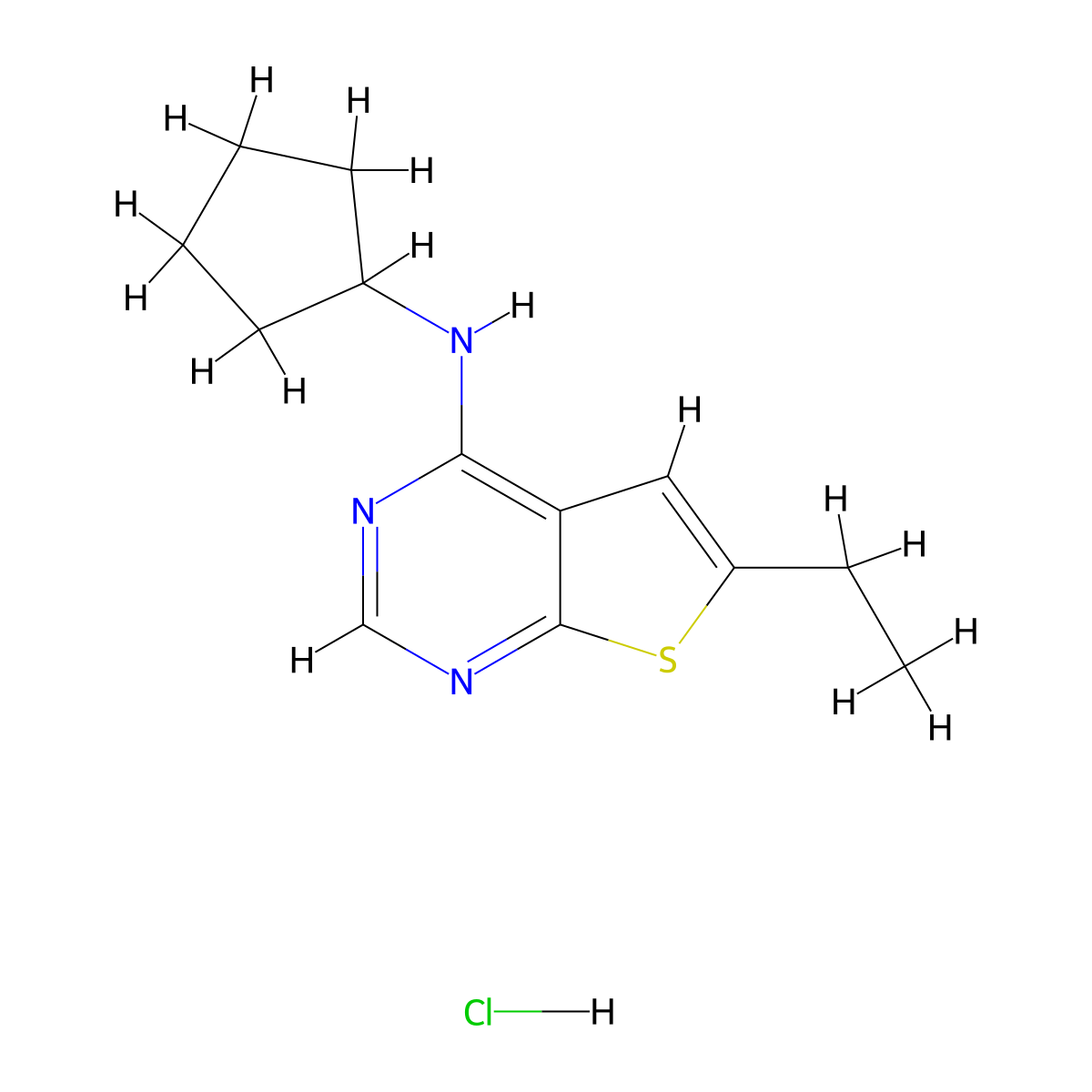 N-cyclopentyl-6-ethylthieno[2,3-d]pyrimidin-4-amine hydrochloride molecular structure, CAS 1052541-54-4