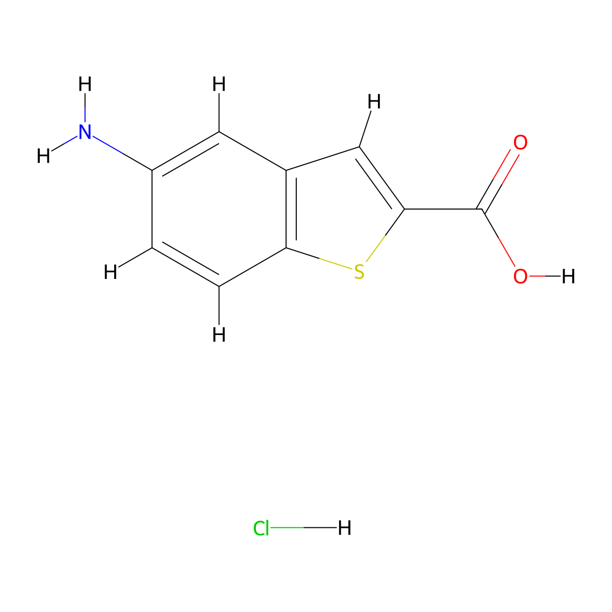 5-Amino-1-benzothiophene-2-carboxylic acid hydrochloride molecular structure, CAS 1052541-68-0