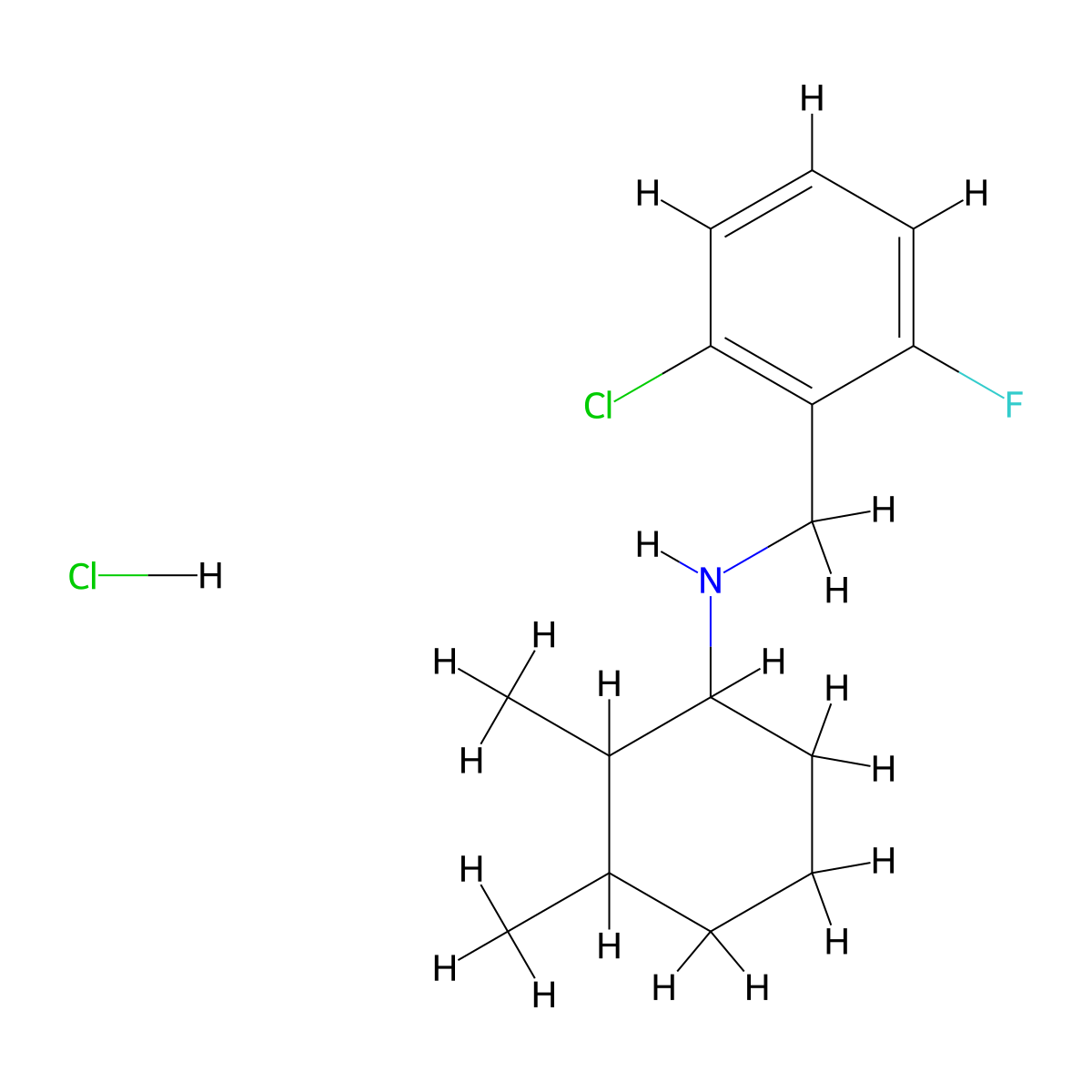 N-((2-chloro-6-fluorophenyl)methyl)-2,3-dimethylcyclohexan-1-amine hydrochloride molecular structure, CAS 1052542-53-6