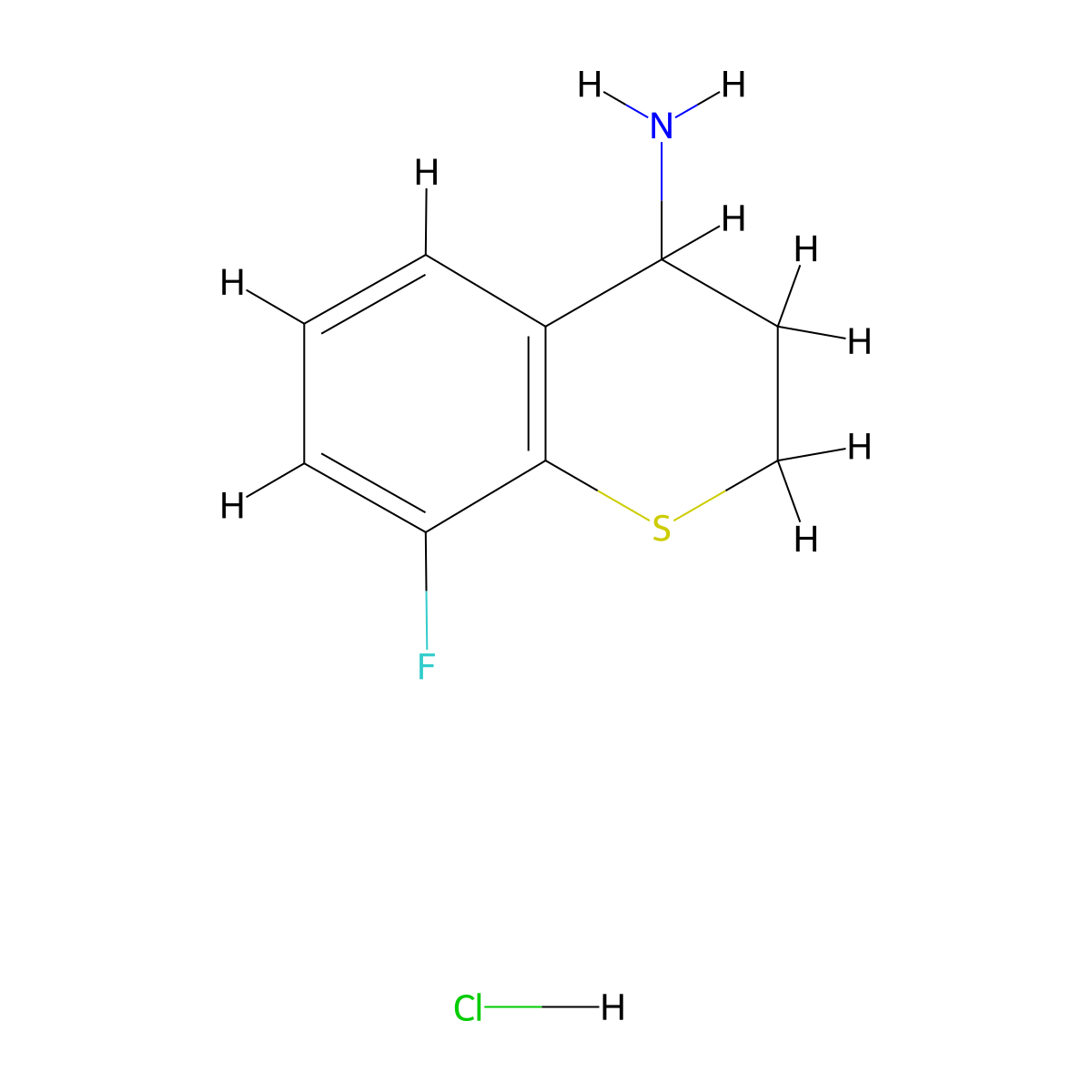 8-fluoro-3,4-dihydro-2H-1-benzothiopyran-4-amine hydrochloride molecular structure, CAS 1052542-90-1