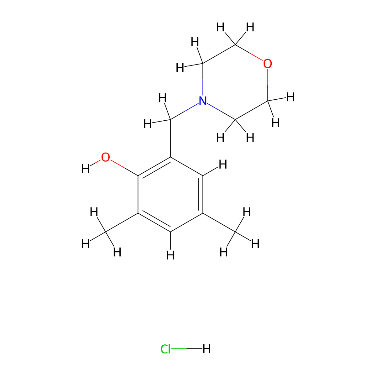 2,4-Dimethyl-6-(morpholinomethyl)benzenol hydrochloride molecular structure, CAS 1052543-29-9