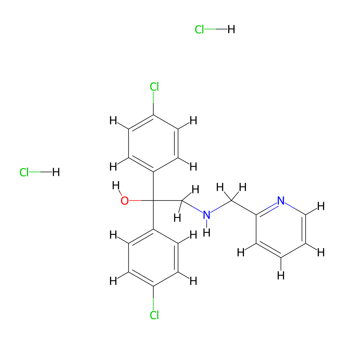 1,1-Bis(4-chlorophenyl)-2-{[(pyridin-2-yl)methyl]amino}ethan-1-ol dihydrochloride molecular structure, CAS 1052544-57-6