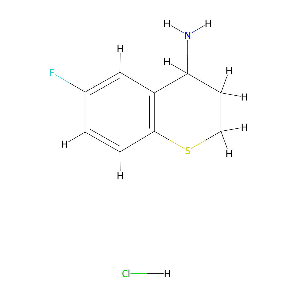 6-fluoro-3,4-dihydro-2H-1-benzothiopyran-4-amine hydrochloride molecular structure, CAS 1052544-66-7