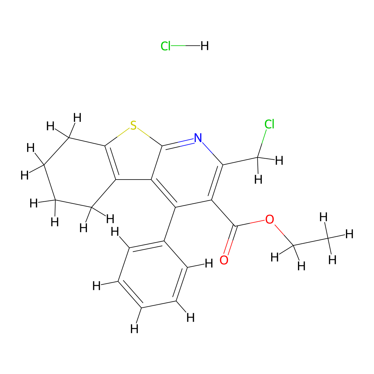 Ethyl 2-(chloromethyl)-4-phenyl-5,6,7,8-tetrahydro[1]benzothieno[2,3-b]pyridine-3-carboxylate hydrochloride molecular structure, CAS 1052545-27-3