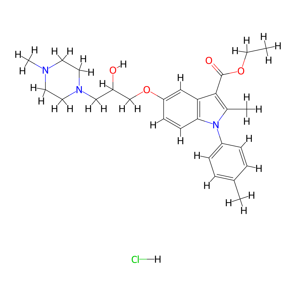 ethyl 5-(2-hydroxy-3-(4-methylpiperazin-1-yl)propoxy)-2-methyl-1-(p-tolyl)-1H-indole-3-carboxylate hydrochloride molecular structure, CAS 1052545-35-3