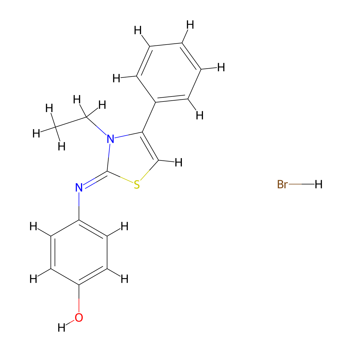 (Z)-4-((3-ethyl-4-phenylthiazol-2(3H)-ylidene)amino)phenol hydrobromide molecular structure, CAS 1052545-52-4