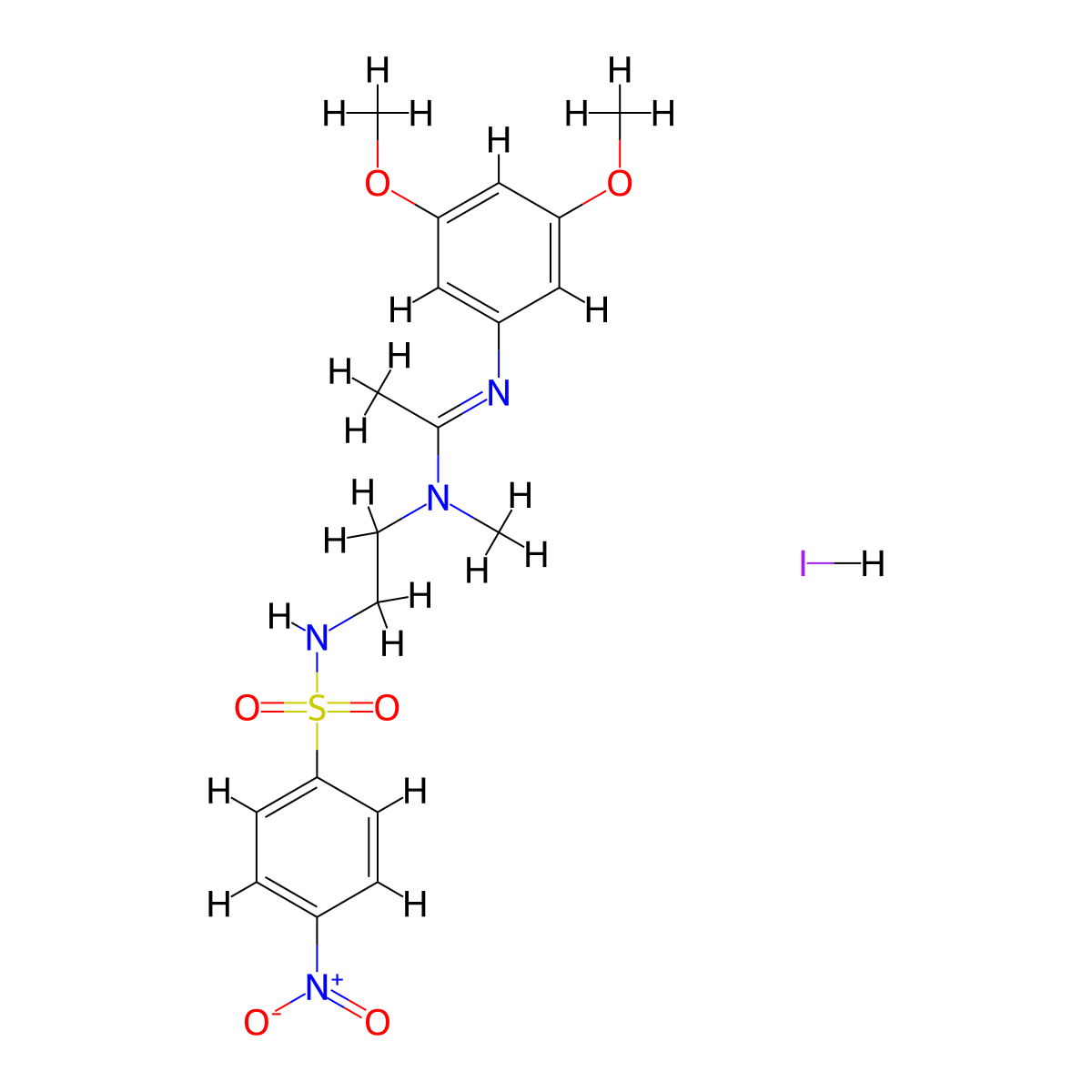 N'-(3,5-dimethoxyphenyl)-N-methyl-N-(2-{[(4-nitrophenyl)sulfonyl]amino}ethyl)ethanimidamide hydro iodide molecular structure, CAS 1052545-63-7