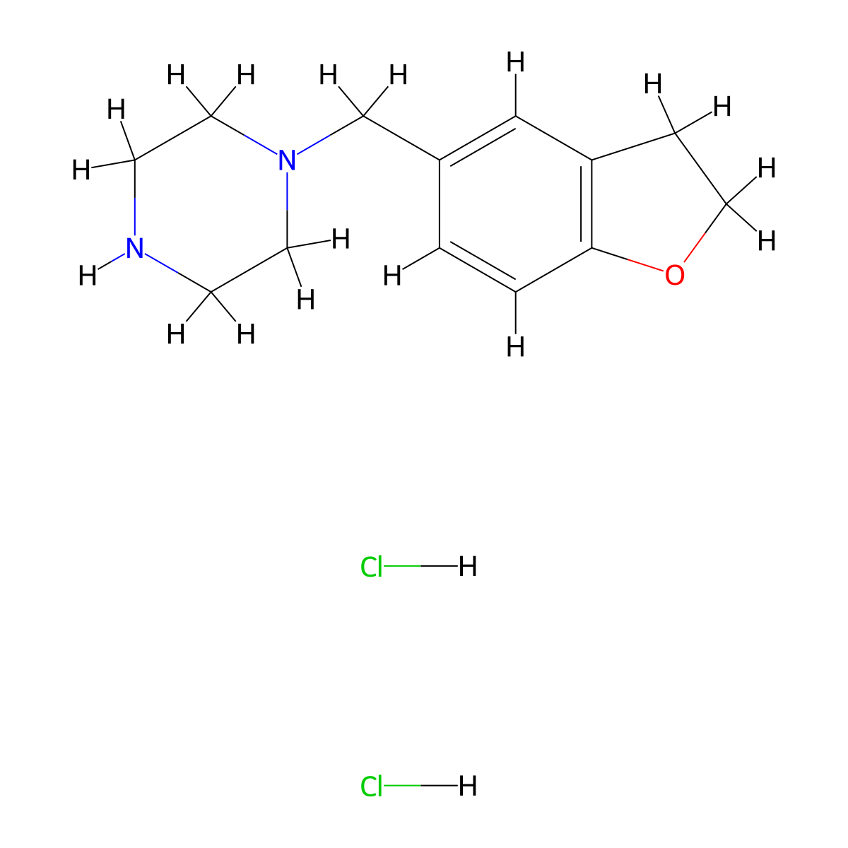 1-(2,3-Dihydro-1-benzofuran-5-ylmethyl)piperazine dihydrochloride molecular structure, CAS 1052545-84-2