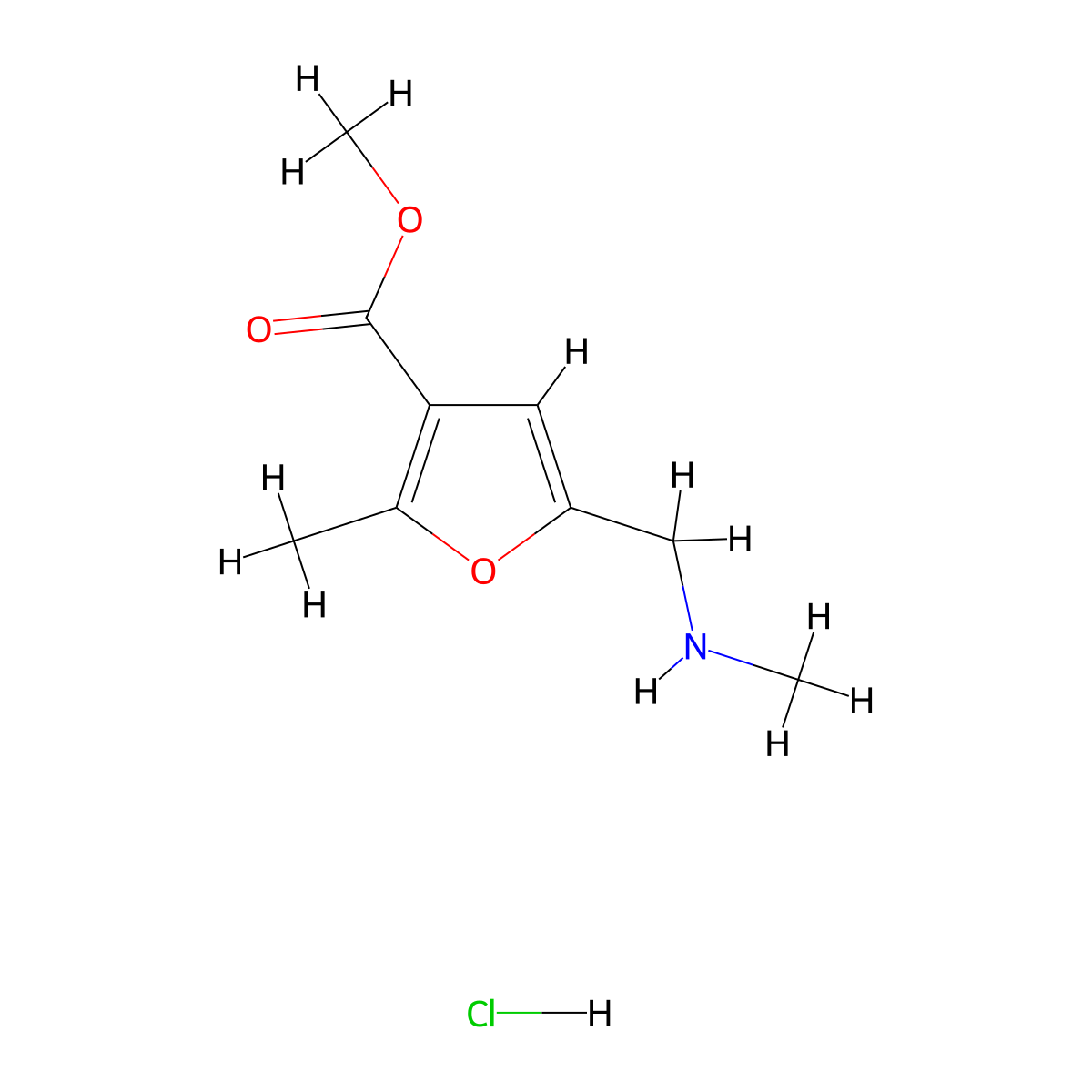 Methyl 2-methyl-5-[(methylamino)methyl]furan-3-carboxylate hydrochloride molecular structure, CAS 1052546-53-8