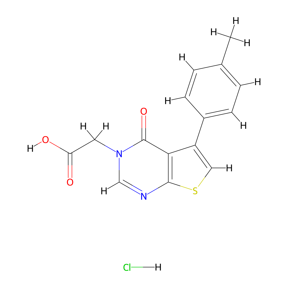 [5-(4-methylphenyl)-4-oxothieno[2,3-d]pyrimidin-3(4H)-yl]acetic acid hydrochloride molecular structure, CAS 1052546-59-4