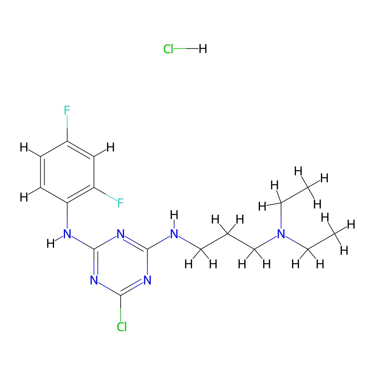 6-chloro-N2-[3-(diethylamino)propyl]-N4-(2,4-difluorophenyl)-1,3,5-triazine-2,4-diamine hydrochloride molecular structure, CAS 1052546-81-2