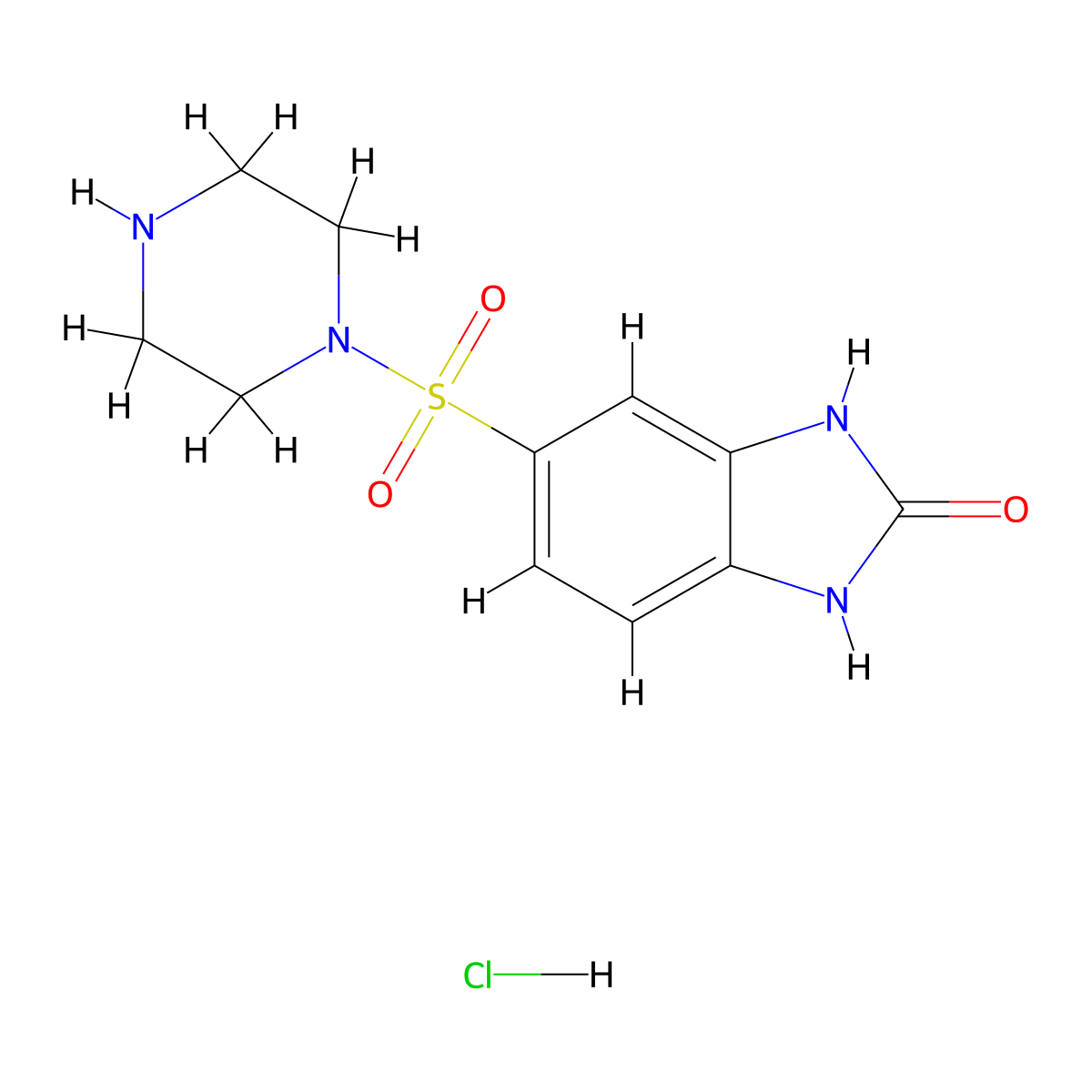 5-(piperazine-1-sulfonyl)-2,3-dihydro-1H-1,3-benzodiazol-2-one hydrochloride molecular structure, CAS 1052547-21-3
