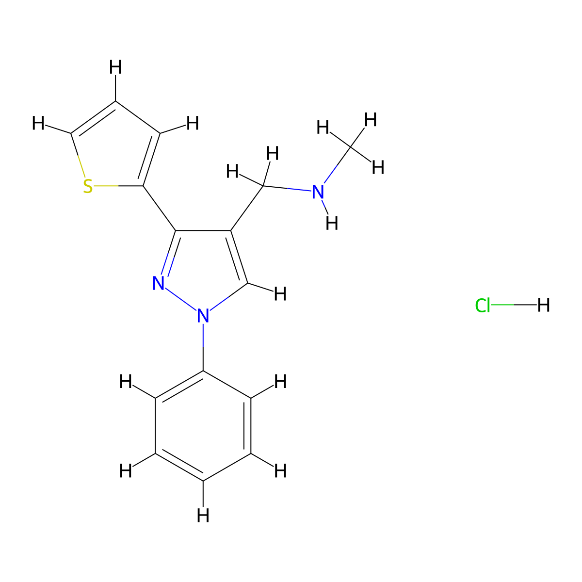 methyl({[1-phenyl-3-(thiophen-2-yl)-1H-pyrazol-4-yl]methyl})amine hydrochloride molecular structure, CAS 1052547-29-1