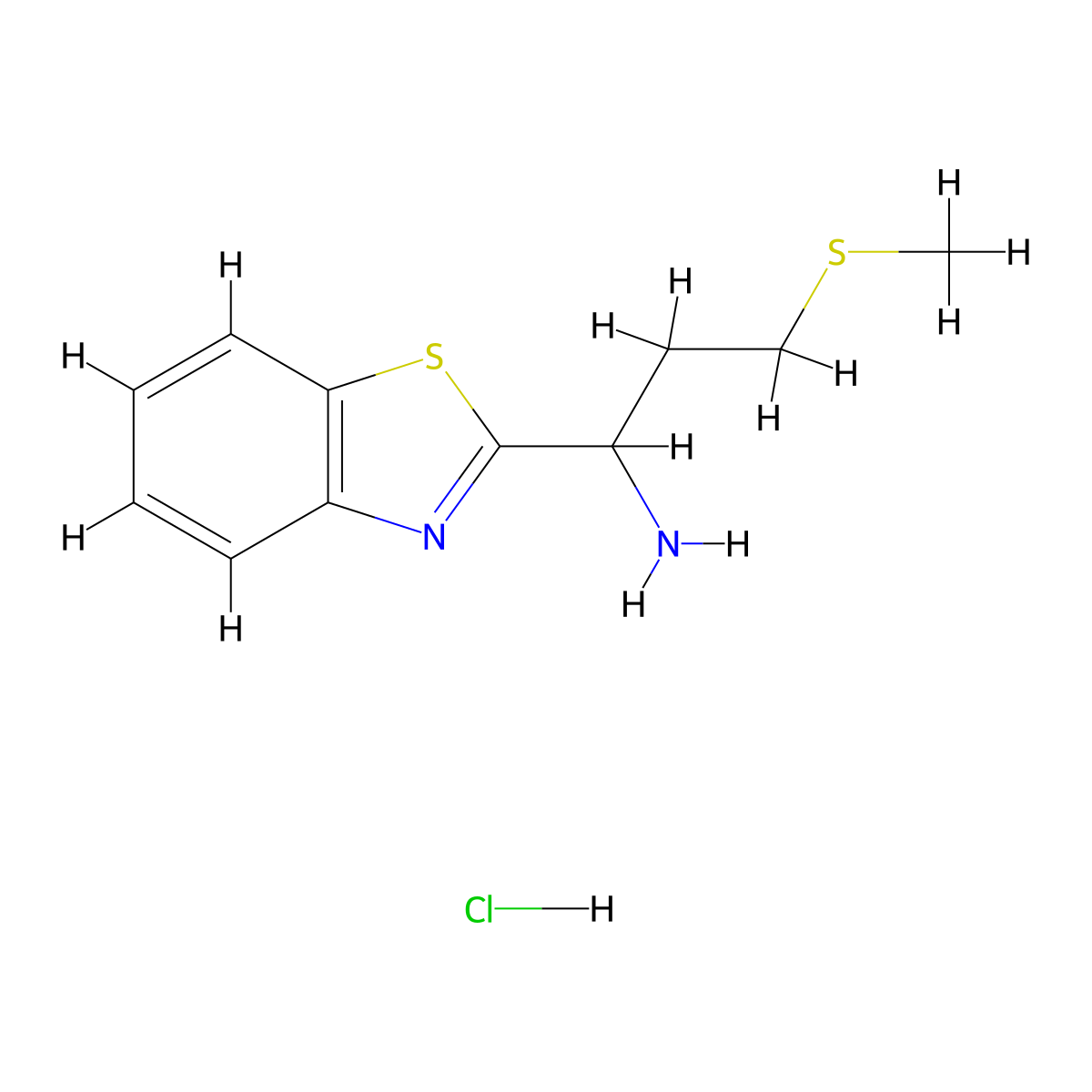 1-(1,3-Benzothiazol-2-yl)-3-(methylsulfanyl)propan-1-amine hydrochloride molecular structure, CAS 1052547-69-9
