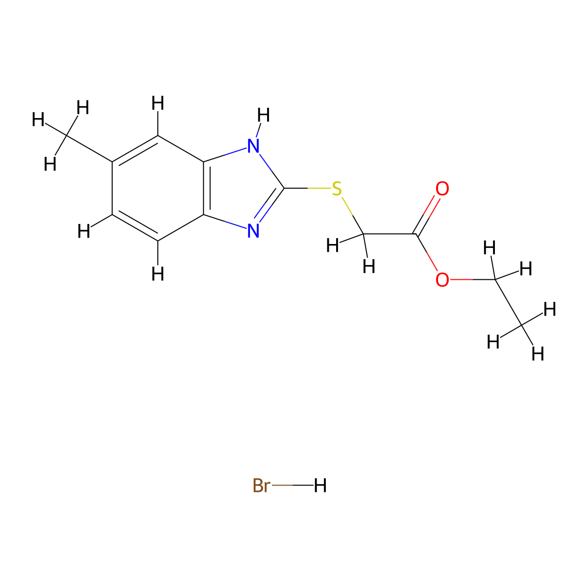 Ethyl 2-((5-methyl-1H-benzo[d]imidazol-2-yl)thio)acetate hydrobromide molecular structure, CAS 1052548-38-5