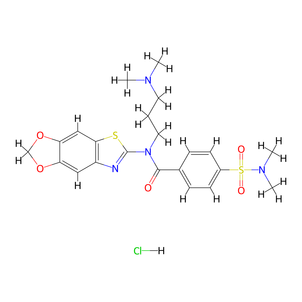 N-[3-(dimethylamino)propyl]-4-(dimethylsulfamoyl)-N-{4,6-dioxa-10-thia-12-azatricyclo[7.3.0.0^{3,7}]dodeca-1(9),2,7,11-tetraen-11-yl}benzamide hydrochloride molecular structure, CAS 1052548-59-0