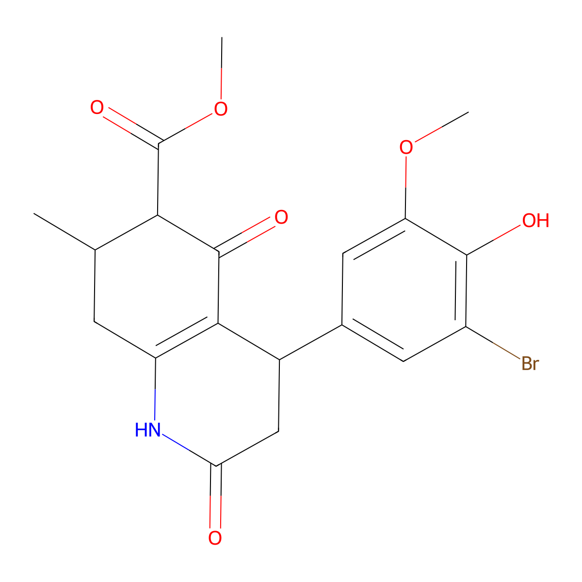 Methyl 4-(3-bromo-4-hydroxy-5-methoxyphenyl)-7-methyl-2,5-dioxo-1,2,3,4,5,6,7,8-octahydroquinoline-6-carboxylate molecular structure, CAS 1052548-64-7