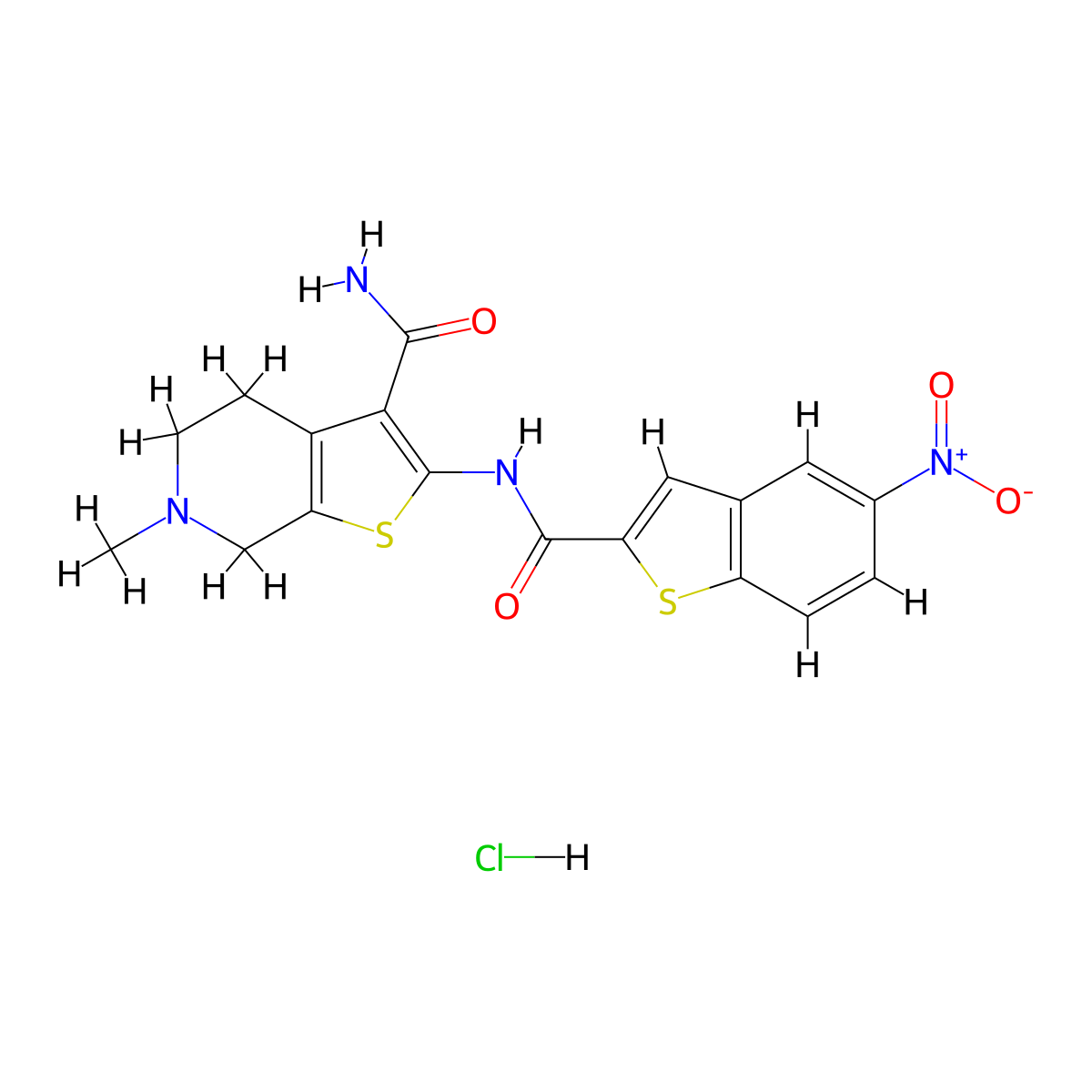 6-Methyl-2-(5-nitrobenzo[b]thiophene-2-carboxamido)-4,5,6,7-tetrahydrothieno[2,3-c]pyridine-3-carboxamide hydrochloride molecular structure, CAS 1052548-79-4