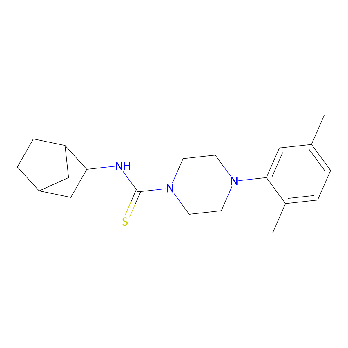 N-(bicyclo[2.2.1]hept-2-yl)-4-(2,5-dimethylphenyl)piperazine-1-carbothioamide molecular structure, CAS 1052549-14-0