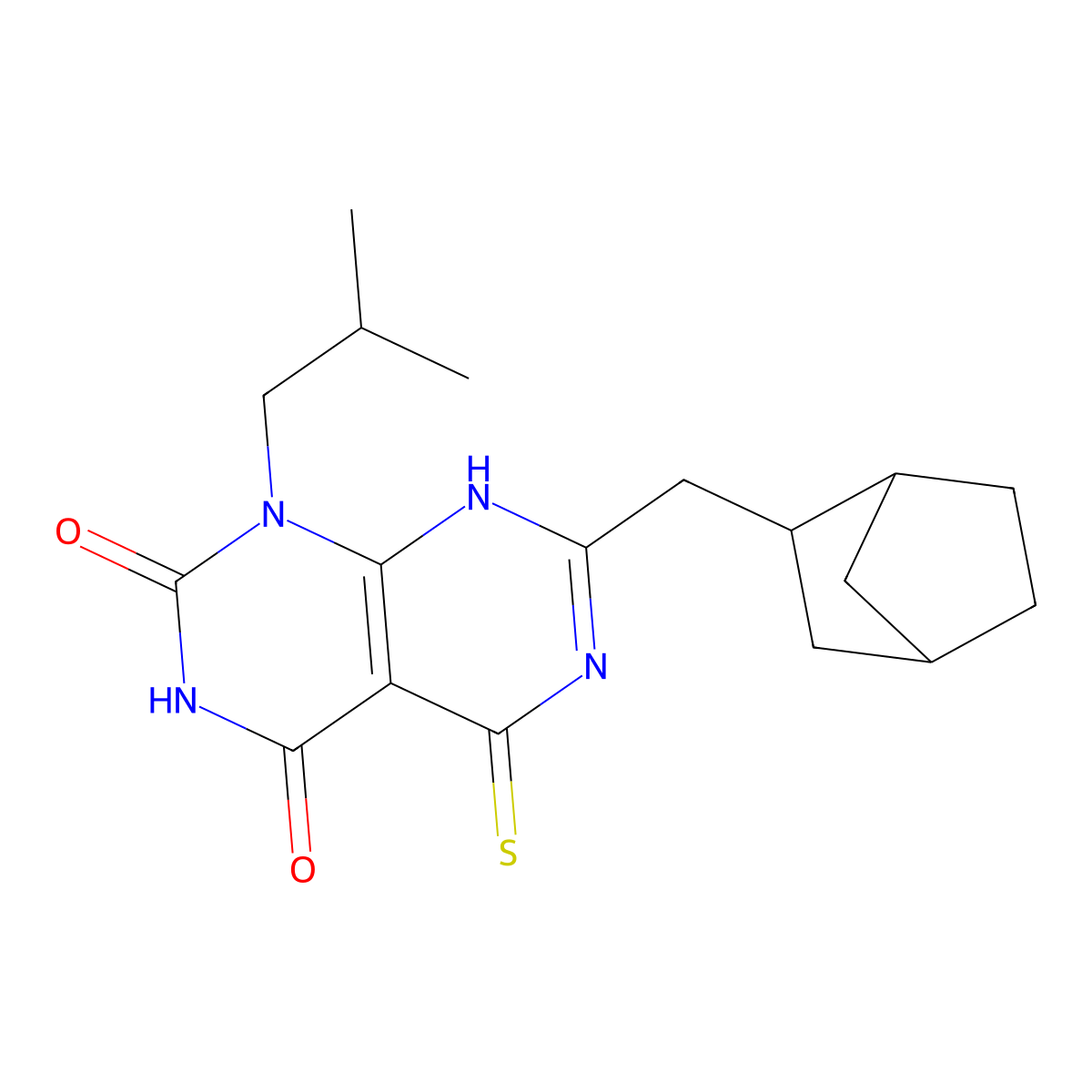 7-{bicyclo[2.2.1]heptan-2-ylmethyl}-1-(2-methylpropyl)-5-sulfanyl-1H,2H,3H,4H-[1,3]diazino[4,5-d]pyrimidine-2,4-dione molecular structure, CAS 1052550-30-7