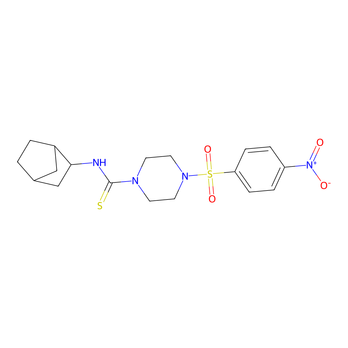 N-(bicyclo[2.2.1]hept-2-yl)-4-[(4-nitrophenyl)sulfonyl]piperazine-1-carbothioamide molecular structure, CAS 1052550-34-1