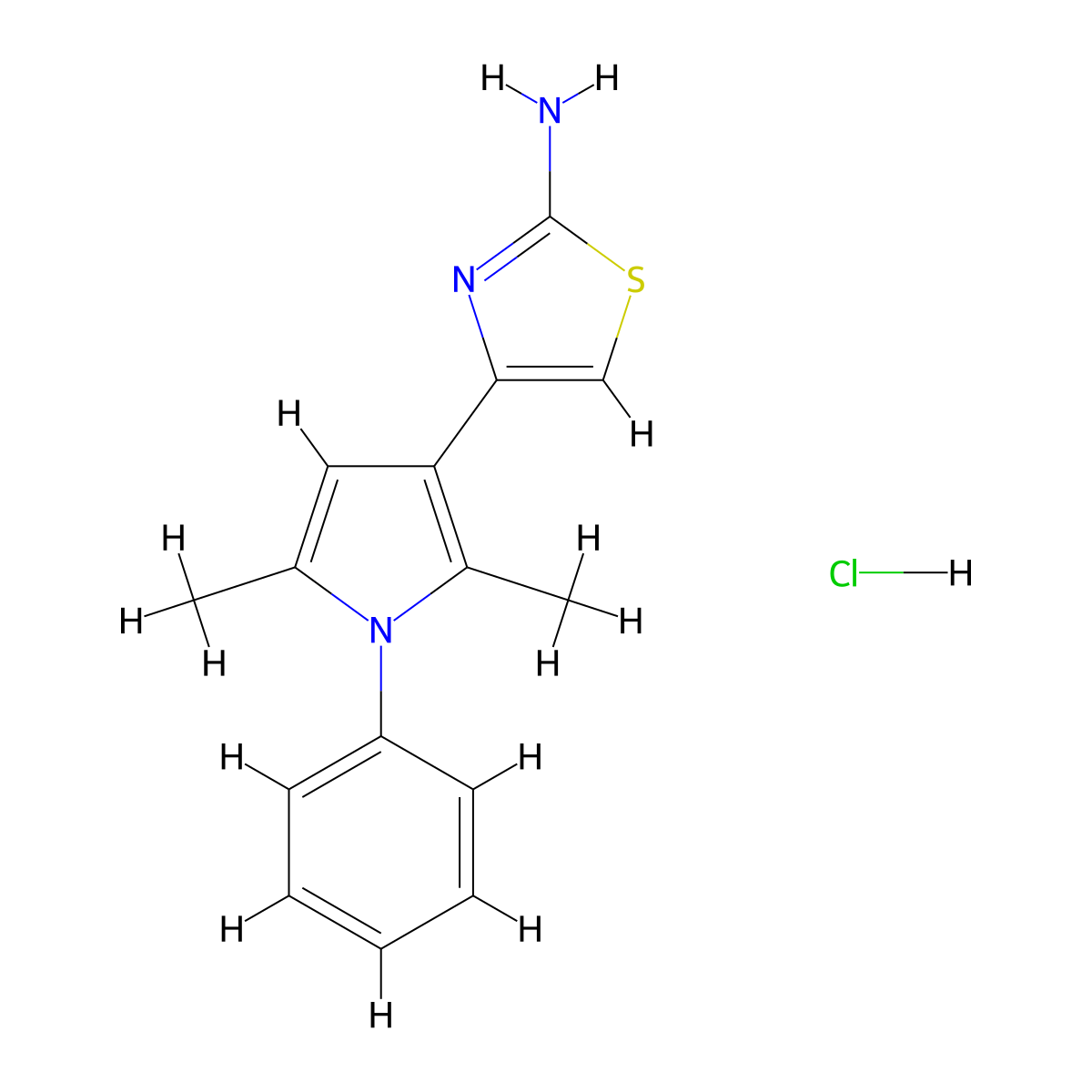 4-(2,5-dimethyl-1-phenyl-1H-pyrrol-3-yl)-1,3-thiazol-2-amine hydrochloride molecular structure, CAS 1052550-77-2