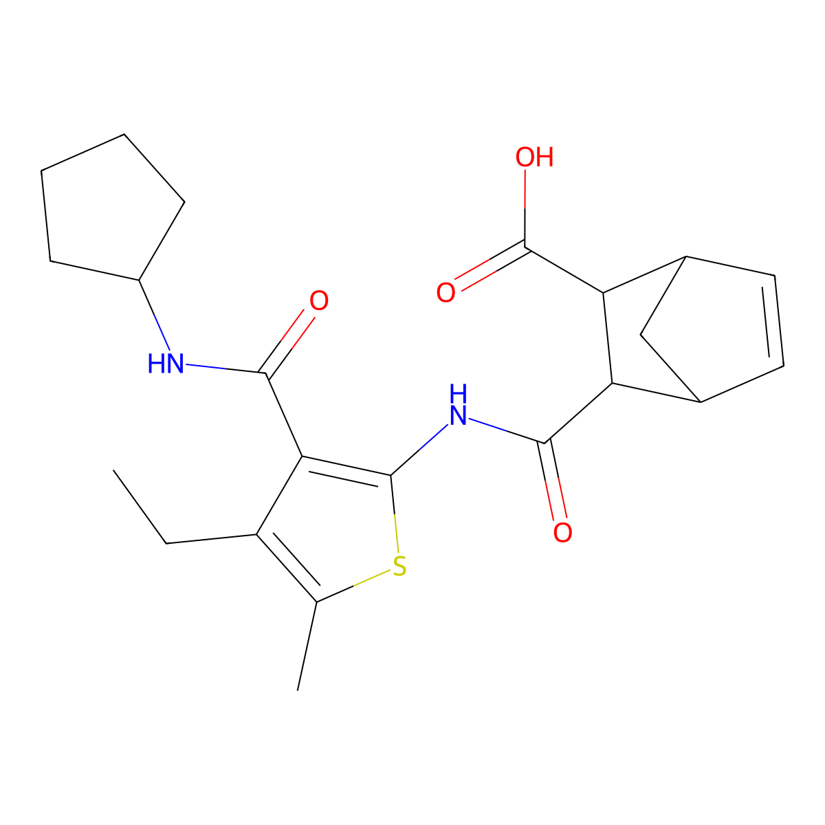 3-{[3-(Cyclopentylcarbamoyl)-4-ethyl-5-methylthiophen-2-yl]carbamoyl}bicyclo[2.2.1]hept-5-ene-2-carboxylic acid molecular structure, CAS 1052551-00-4