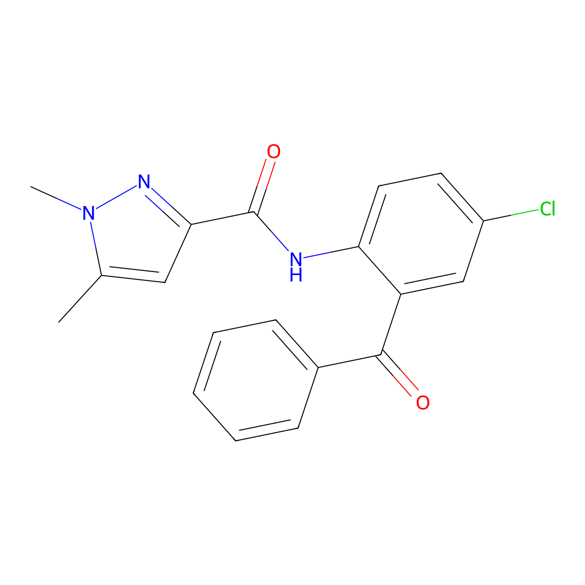 N-(2-benzoyl-4-chlorophenyl)-1,5-dimethyl-1H-pyrazole-3-carboxamide molecular structure, CAS 1052551-15-1