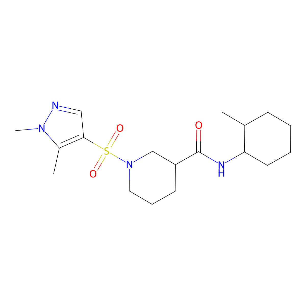 1-[(1,5-dimethyl-1H-pyrazol-4-yl)sulfonyl]-N-(2-methylcyclohexyl)piperidine-3-carboxamide molecular structure, CAS 1052551-51-5