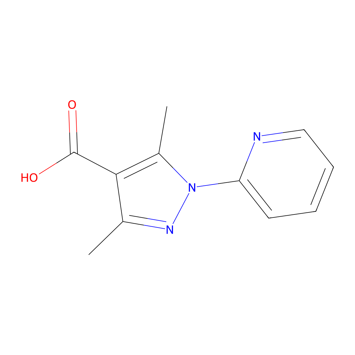 3,5-dimethyl-1-(pyridin-2-yl)-1H-pyrazole-4-carboxylic acid molecular structure, CAS 1052552-25-6