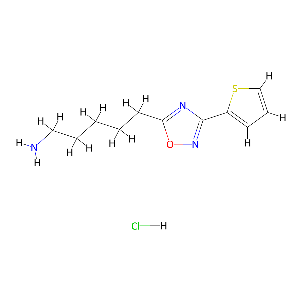 5-[3-(Thiophen-2-yl)-1,2,4-oxadiazol-5-yl]pentan-1-amine hydrochloride molecular structure, CAS 1052552-32-5