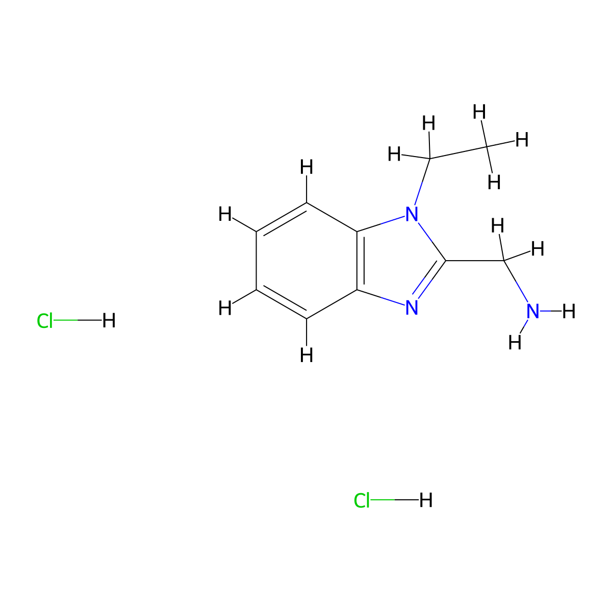 (1-ethyl-1H-benzo[d]imidazol-2-yl)methanamine dihydrochloride molecular structure, CAS 1052552-52-9