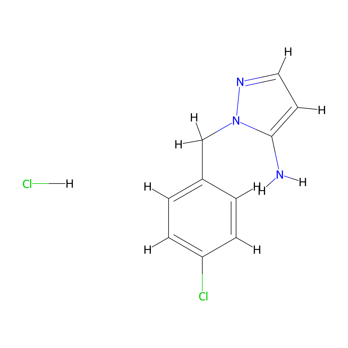 1-[(4-chlorophenyl)methyl]-1H-pyrazol-5-amine hydrochloride molecular structure, CAS 1052552-81-4