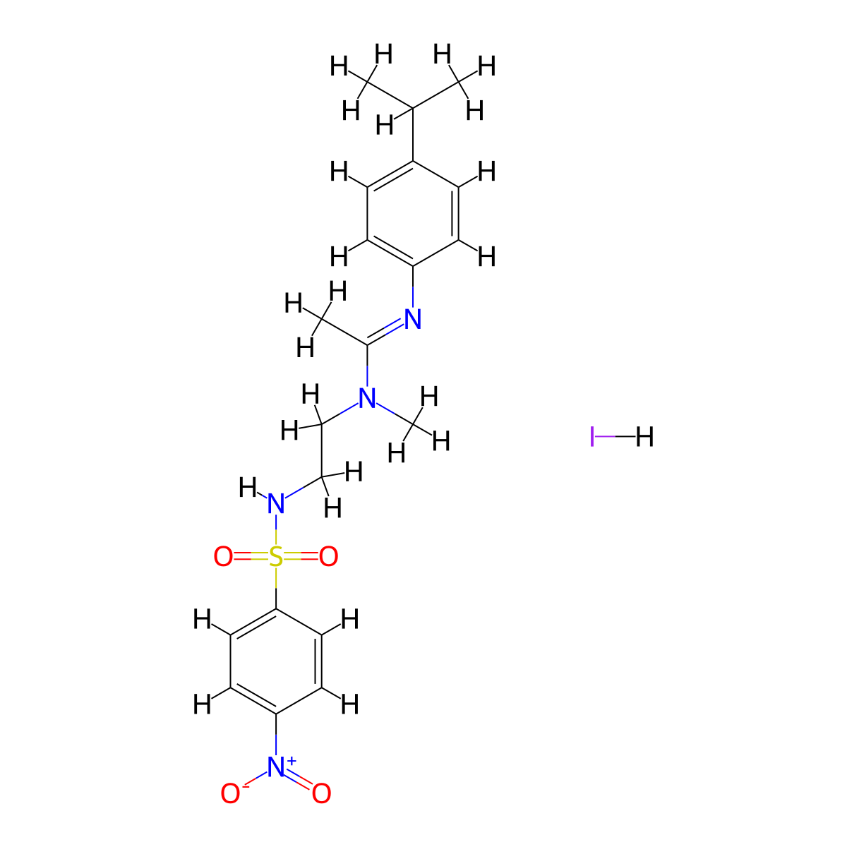 N-methyl-N-[2-(4-nitrobenzenesulfonamido)ethyl]-N'-[4-(propan-2-yl)phenyl]ethenimidamide hydroiodide molecular structure, CAS 1052553-16-8
