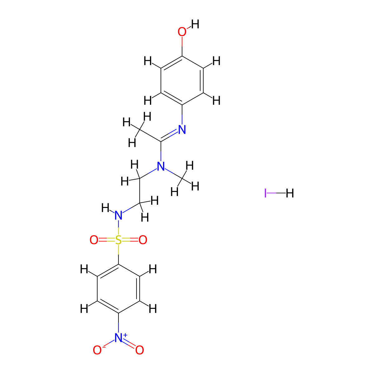 N'-(4-hydroxyphenyl)-N-methyl-N-(2-{[(4-nitrophenyl)sulfonyl]amino}ethyl)ethanimidamide hydrazinium iodide molecular structure, CAS 1052553-27-1