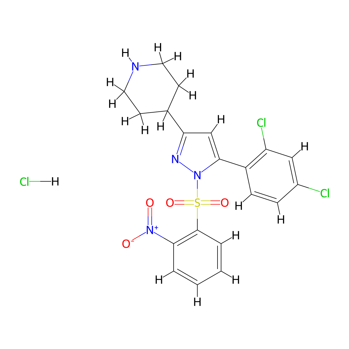 4-[5-(2,4-dichlorophenyl)-1-(2-nitrobenzenesulfonyl)-1H-pyrazol-3-yl]piperidine hydrochloride molecular structure, CAS 1052553-33-9