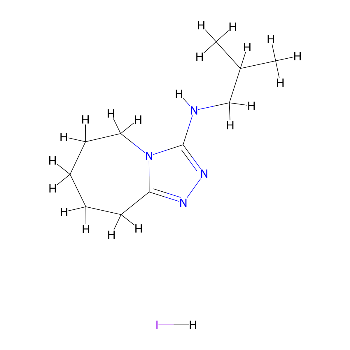 N-(2-methylpropyl)-5H,6H,7H,8H,9H-[1,2,4]triazolo[4,3-a]azepin-3-amine hydroiodide molecular structure, CAS 1052553-40-8