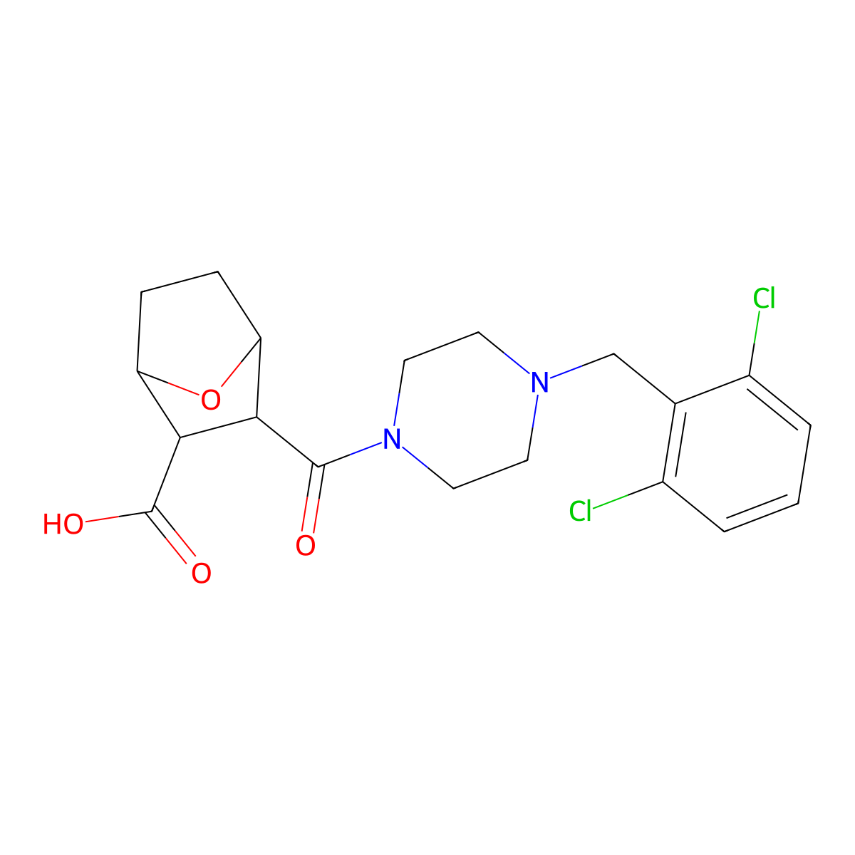 3-{[4-(2,6-Dichlorobenzyl)piperazin-1-yl]carbonyl}-7-oxabicyclo[2.2.1]heptane-2-carboxylic acid molecular structure, CAS 1052553-76-0