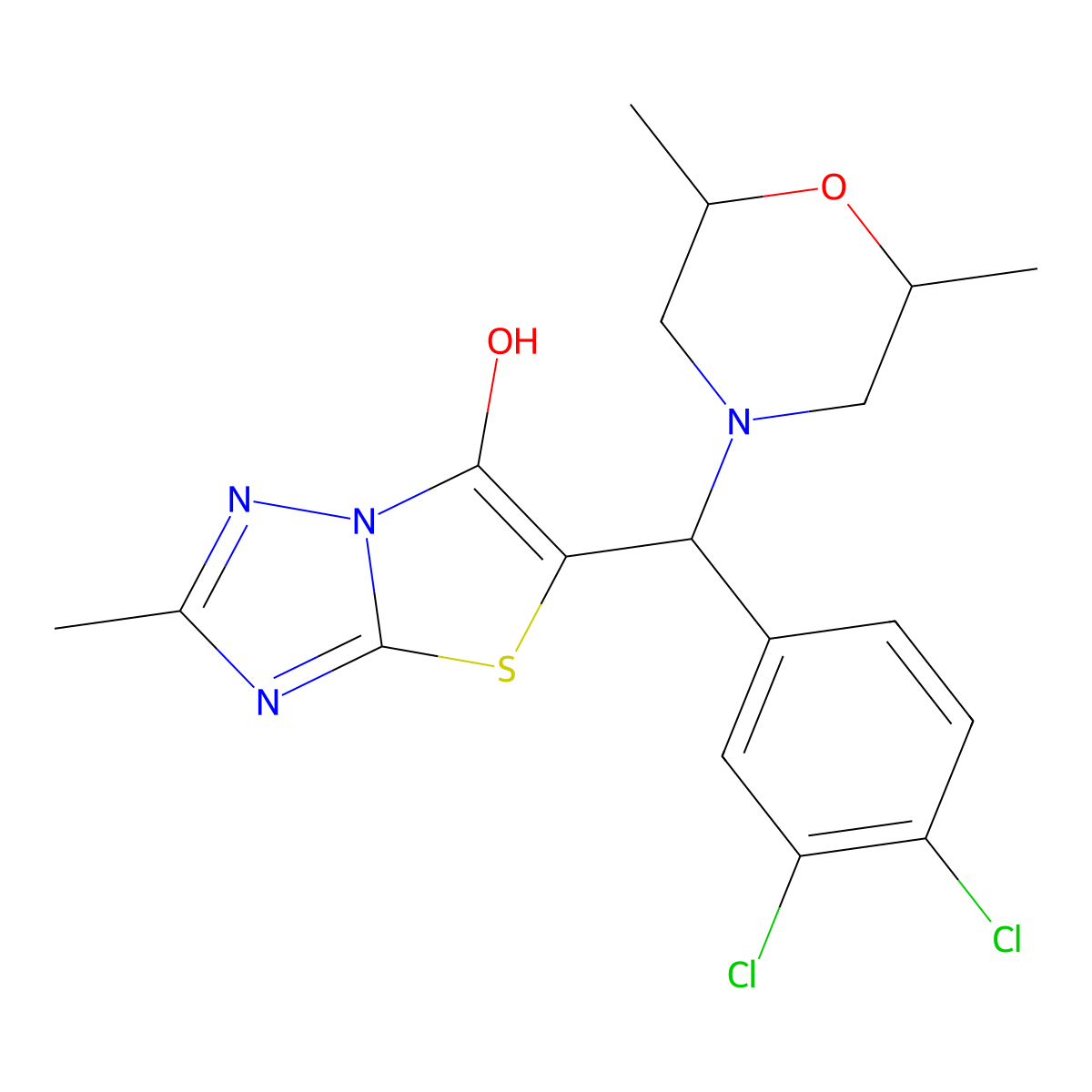 5-((3,4-Dichlorophenyl)(2,6-dimethylmorpholino)methyl)-2-methylthiazolo[3,2-b][1,2,4]triazol-6-ol molecular structure, CAS 1052554-25-2