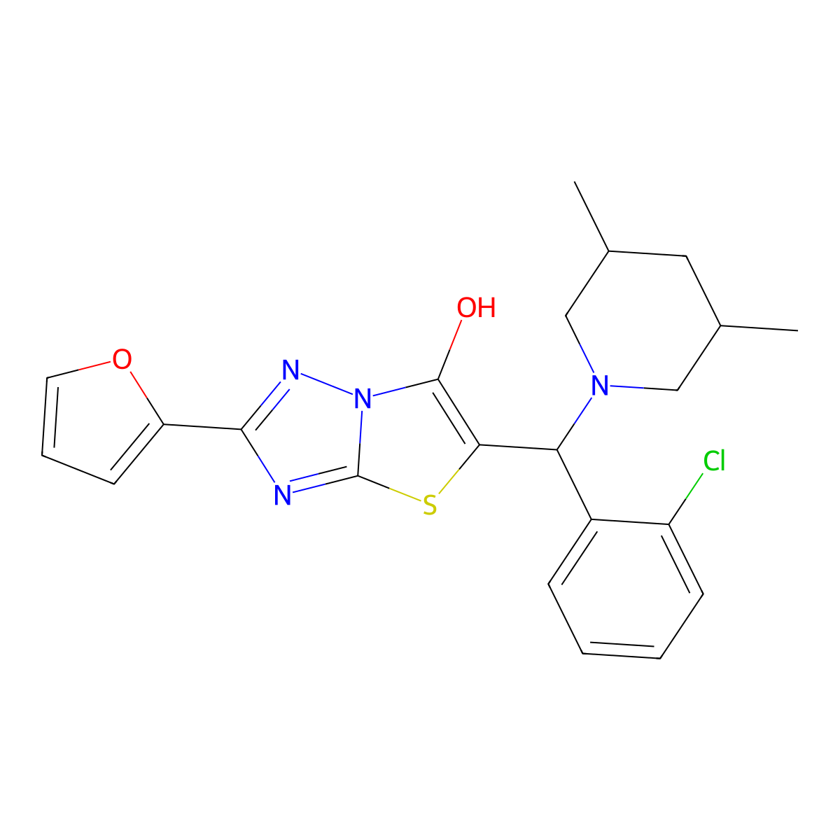 5-((2-Chlorophenyl)(3,5-dimethylpiperidin-1-yl)methyl)-2-(furan-2-yl)thiazolo[3,2-b][1,2,4]triazol-6-ol molecular structure, CAS 1052554-57-0