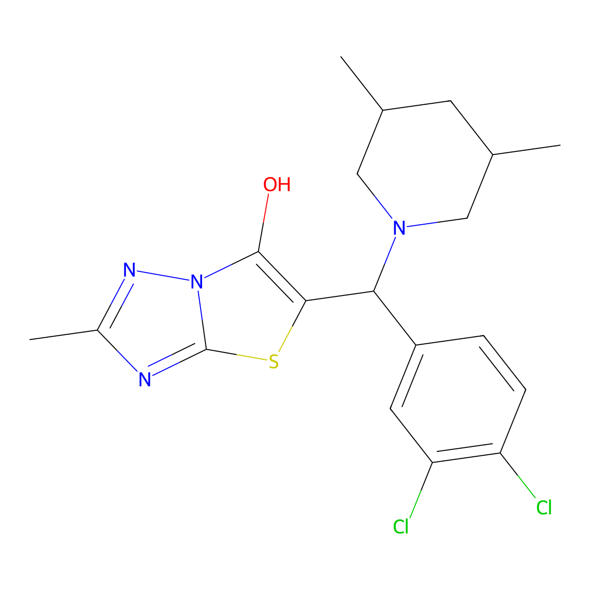 5-((3,4-Dichlorophenyl)(3,5-dimethylpiperidin-1-yl)methyl)-2-methylthiazolo[3,2-b][1,2,4]triazol-6-ol molecular structure, CAS 1052554-64-9