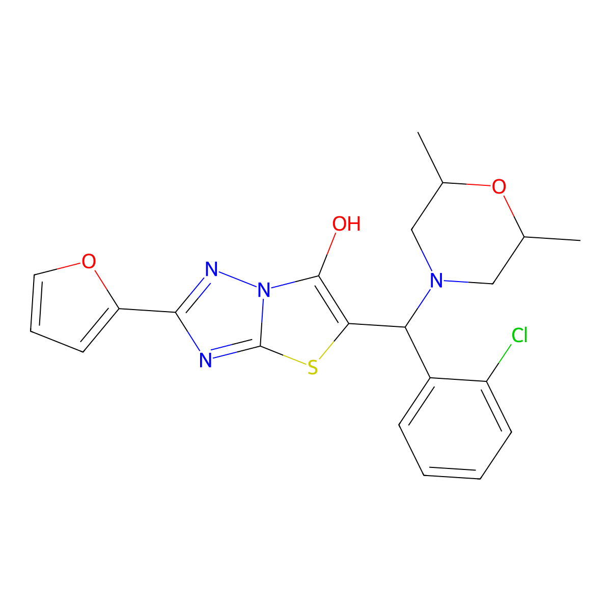 5-((2-Chlorophenyl)(2,6-dimethylmorpholino)methyl)-2-(furan-2-yl)thiazolo[3,2-b][1,2,4]triazol-6-ol molecular structure, CAS 1052555-64-2